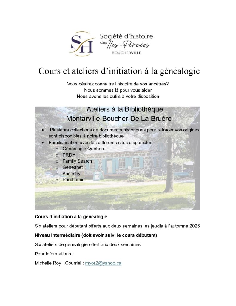 Cours et ateliers d'initiation à la généalogie - Automne 2026